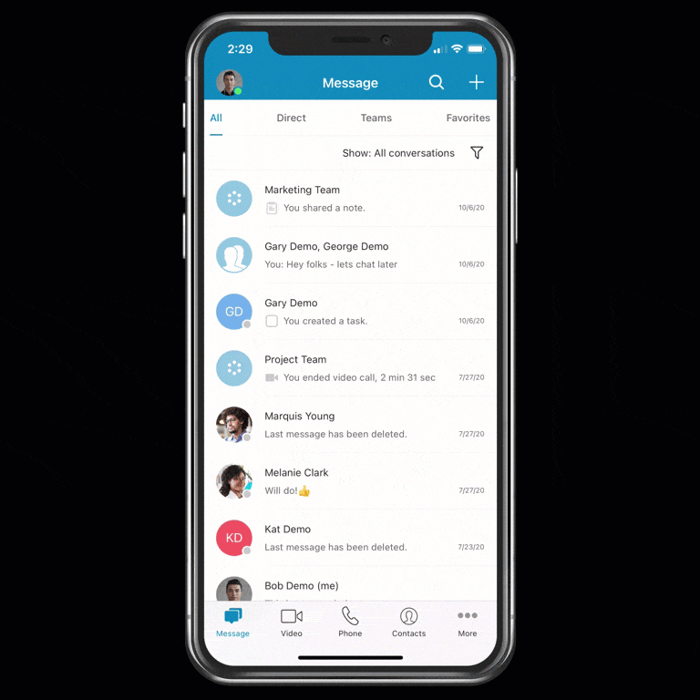 Mobile app for RingCentral communication
